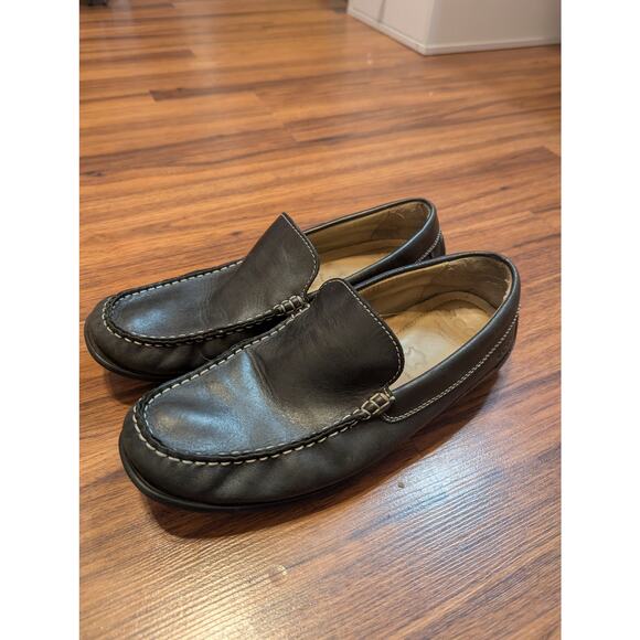 Ecco Slip on Leather Loafers Comfort Size Eu43 9  Black Casual Driving Shoes